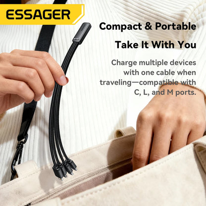 Essager Portable 4-in-1 Fast Charging Cable For Travel Type C Female To Multi USB Cable With 2 Type C, Micro, Lightning Adapters