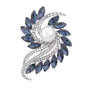 Rhinestone Floral Brooch for Women Luxury Blue Crystal Geometry Lapel Pins Jewelry Accessories Party Gifts