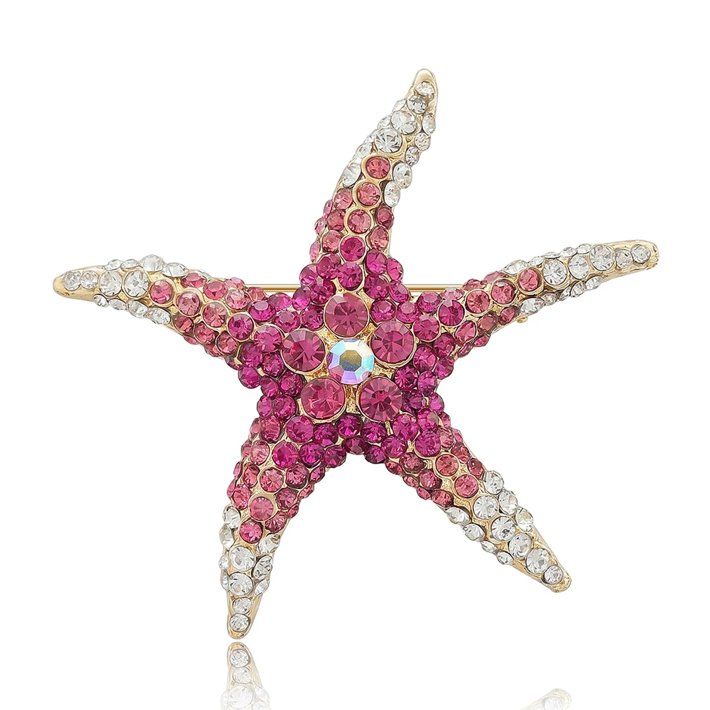 Beaut&Berry Luxury Rhinestone Starfish Brooches for Women Unisex Marine Life Pins Casual Party Jewelry Accessories Gifts