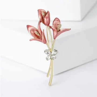 Resin Tulip Brooch for Women Unisex Rhinestone Flower Pin Pearl Plant Lapel Pin Banquet Party Backpack Gifts Jewelry Accessories