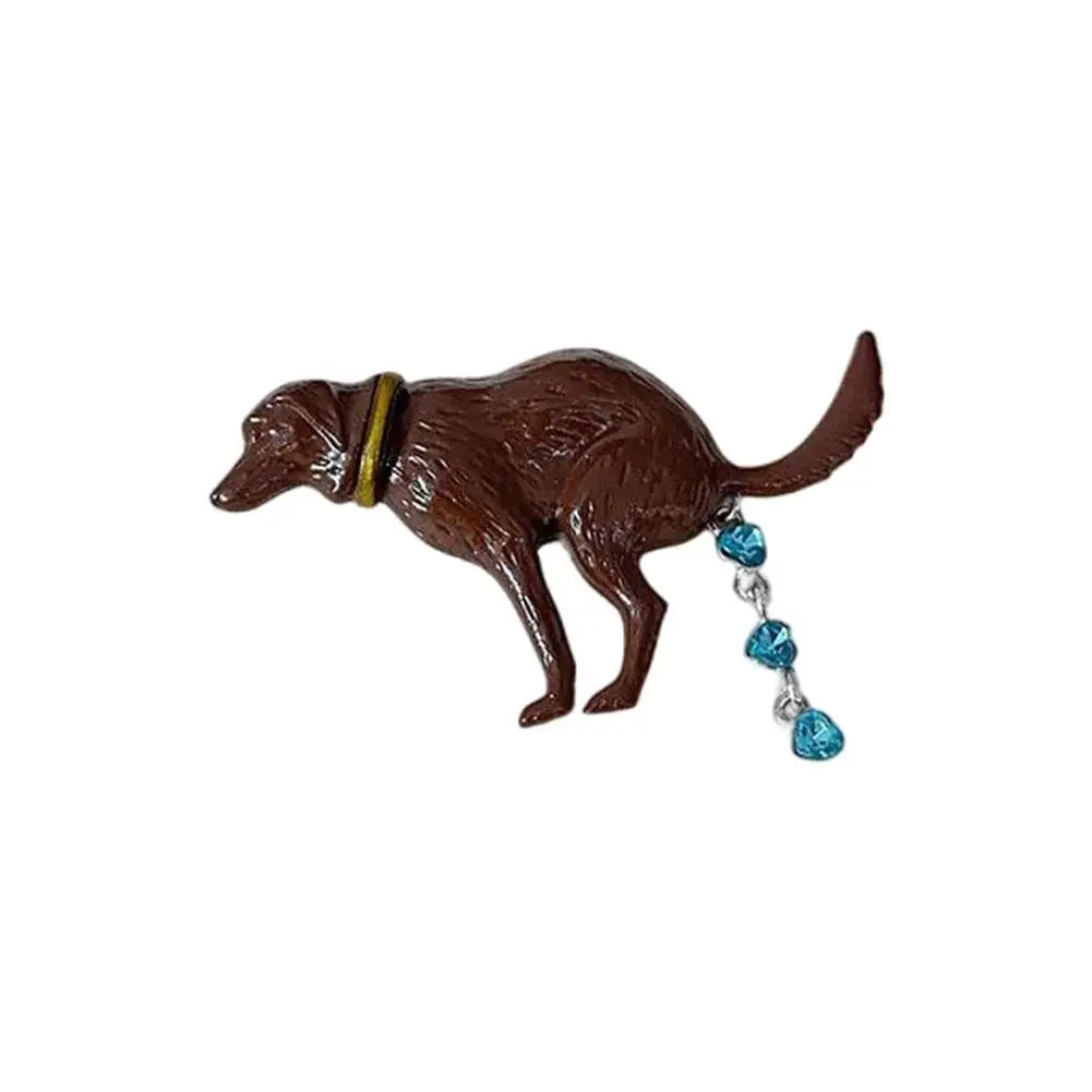 Wuli&baby Interesting Pooping Dog/Christmas tree Brooches For Women Enamel Lovely Shitting Puppy Party Casual Brooch Pins