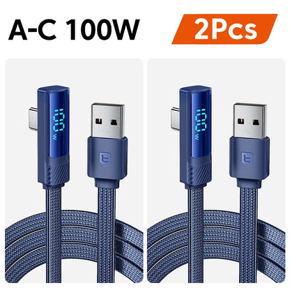 Toocki 90 Degree USB C Cable 6A Fast Charging Elbow Type C Cable for Huawei P40 Realme Samsung S20 Digital Display Data Cable