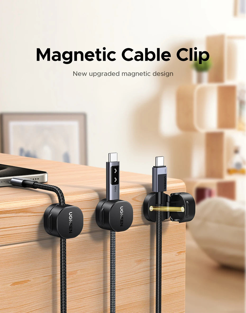 Ugreen Magnetic Cable Organizer Clips for Desk USB Charging Cord Management Holder Wire Ties for Earphone Cable Organizer