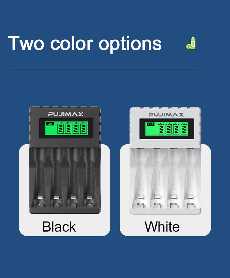 PUJIAMX AA/AAA Rechargeable Battery Charger LCD Display Portable Adapter USB Cable TypeC Batteries Interface Fast Charging Tool