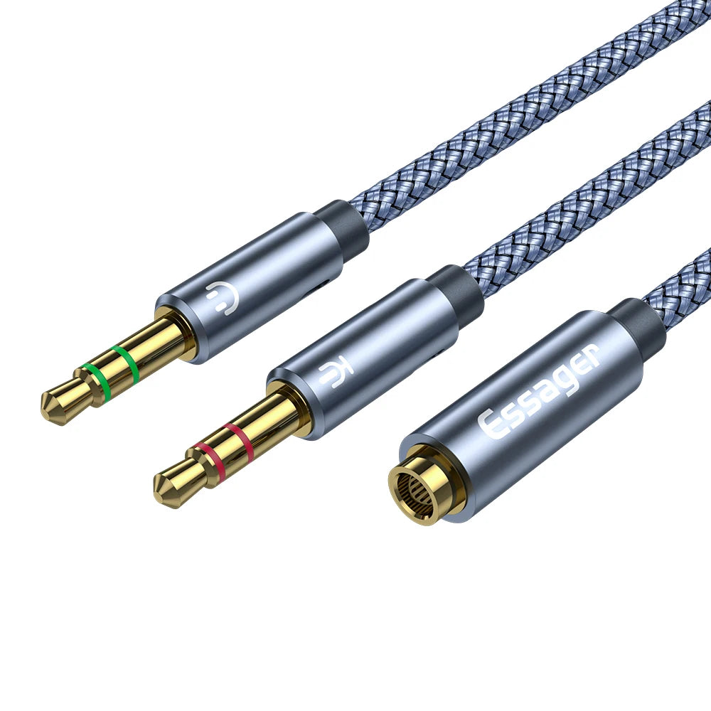 Essager Headphone Audio Splitter 3.5mm Female to 2 3.5 mm Jack Male Aux Cable For Computer Speaker Mic Y Splitter to PC Adapter