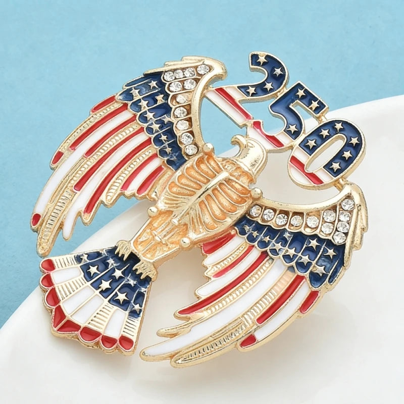 Wuli&baby USA Independence Day Brooch Pins For Women Unisex Enamel Rhinestone American 250 Years Eagle Office Party Brooches