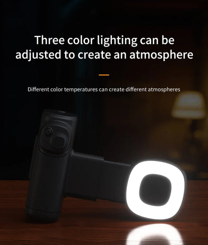 Single-Axis Phone Grip with Bluetooth LED Selfie Light, Adjustable Angle for Smartphone Photography, Video Live Streaming