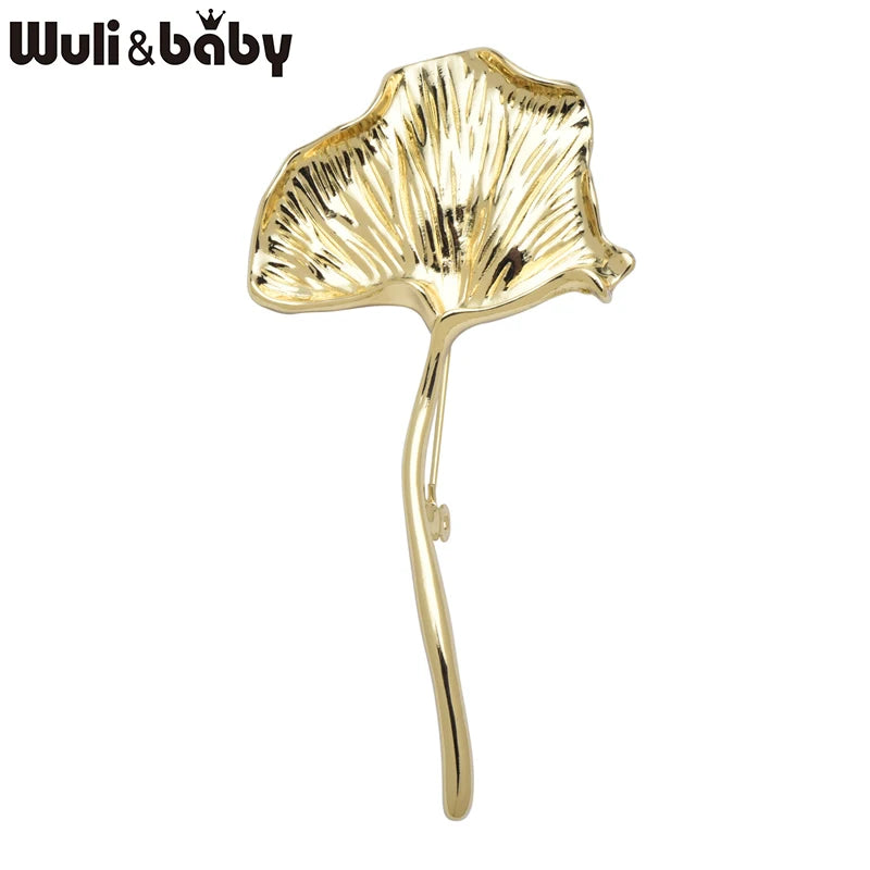 Wuli&baby Stainless Steel Ginkgo Leaf Brooches For Women Unisex 2-color Cold-wind Style Flowers Plants Party Causal Brooch Pins