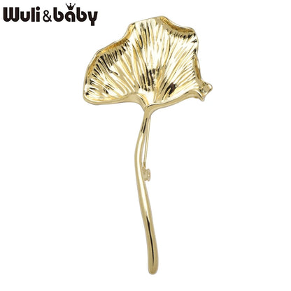 Wuli&baby Stainless Steel Ginkgo Leaf Brooches For Women Unisex 2-color Cold-wind Style Flowers Plants Party Causal Brooch Pins