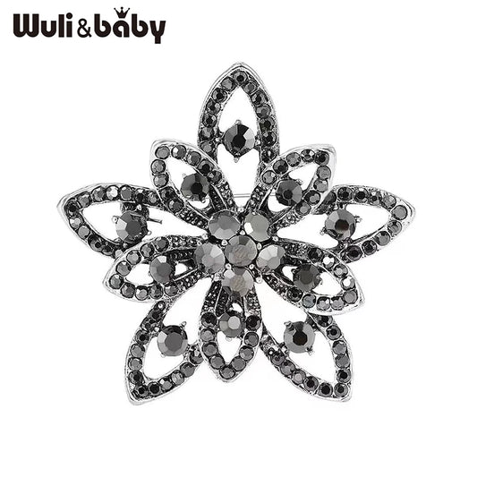 Wuli&baby Vintage Star Flower Brooches For Women Unisex Alloy Rhinestone Plants Party Casual Clothes Brooch Pins