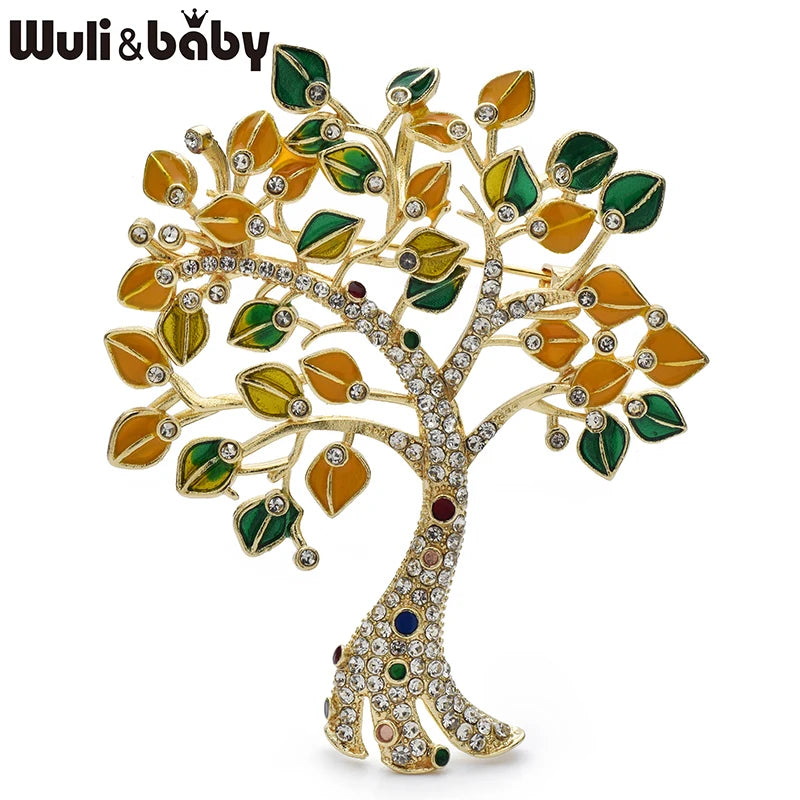 Wuli&baby Shining Pretty Fortune Tree Brooches For Women Unisex Enamel Flower Plants Party Office Brooch Pins Gifts