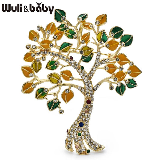 Wuli&baby Shining Pretty Fortune Tree Brooches For Women Unisex Enamel Flower Plants Party Office Brooch Pins Gifts