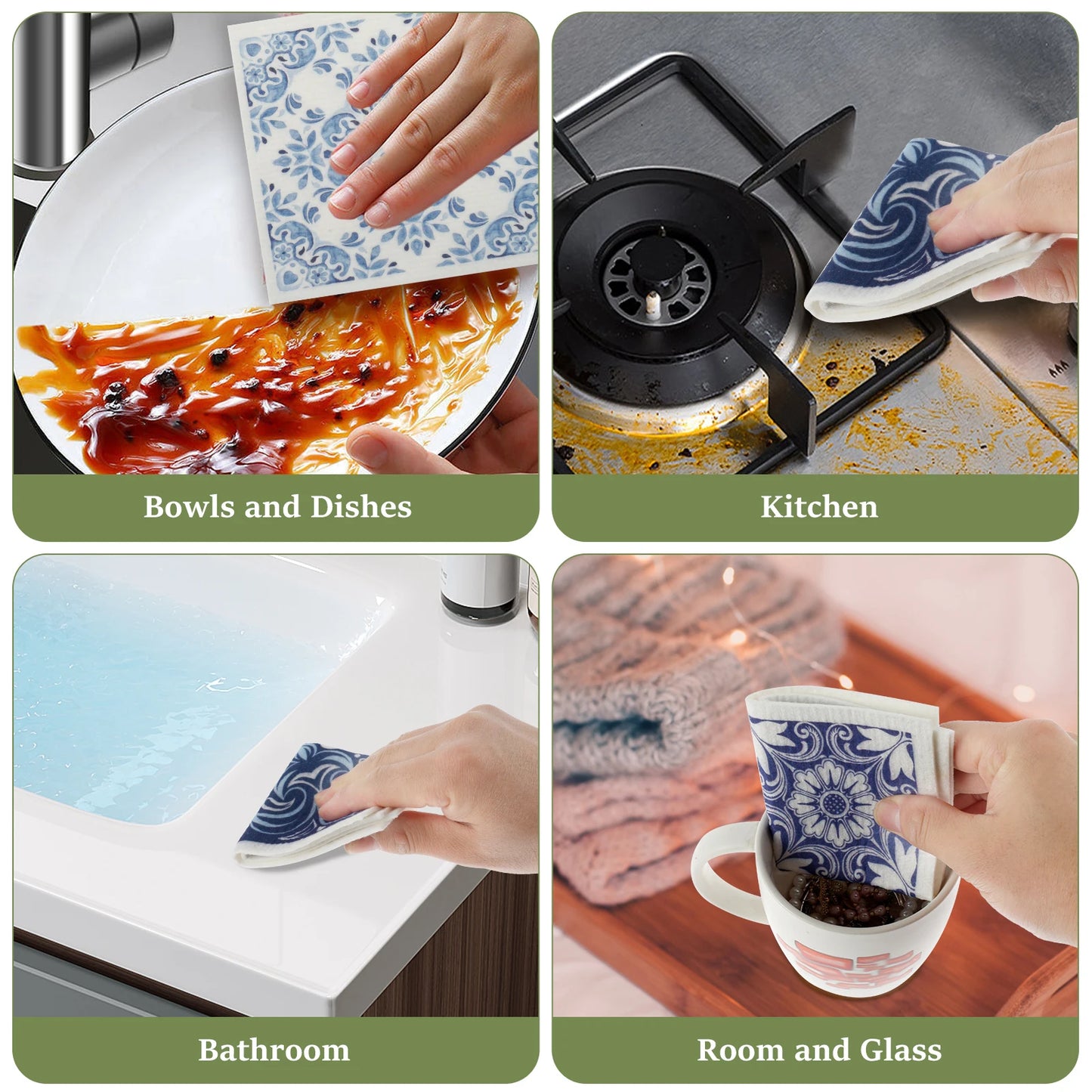 6/12Pcs Swedish Dishcloths Reusable Kitchen Dish Towels Absorbent Dish Rags Biodegradable Soft Cellulose Sponge Washing Cloths