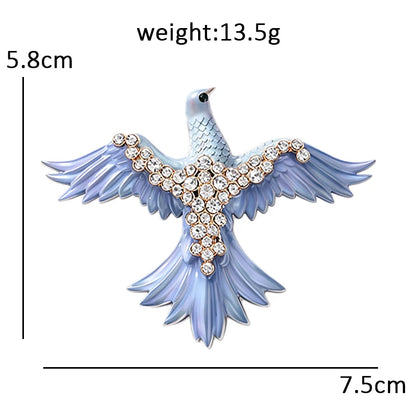 Wuli&baby Flying Pigeon Brooches For Women Unisex 3-color Rhinestone Enamel Peaceful Dove Bird Animal Brooch Pin Fashion Gifts