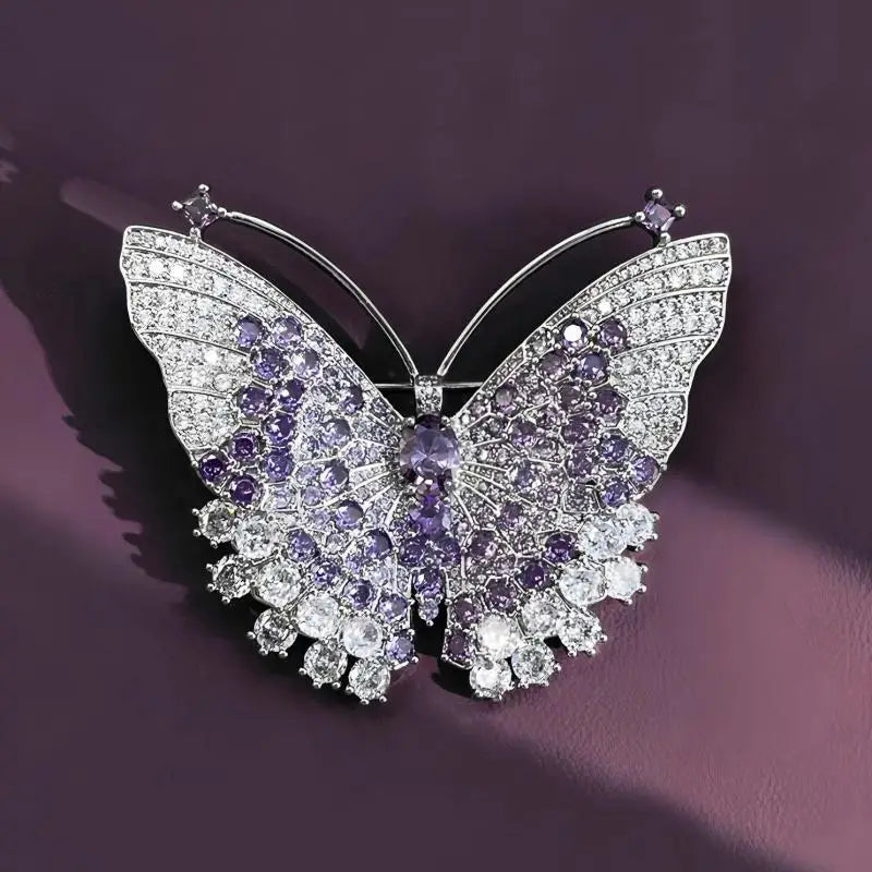 Luxury Purple Butterfly Brooch For Women Sparkling Cubic Zircon Lapel Pin Elegant Wedding Banquet Jewelry Gift