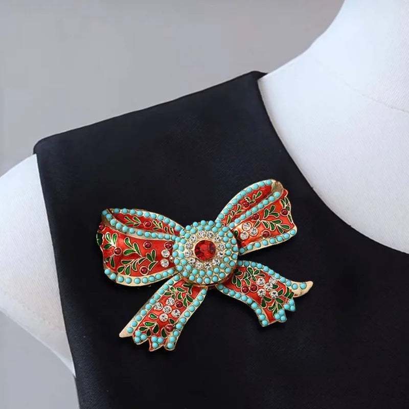 Retro Pearl Bow Big Enamel Bowknot Brooch For Women Fashion Badges Party Jewelry Gift