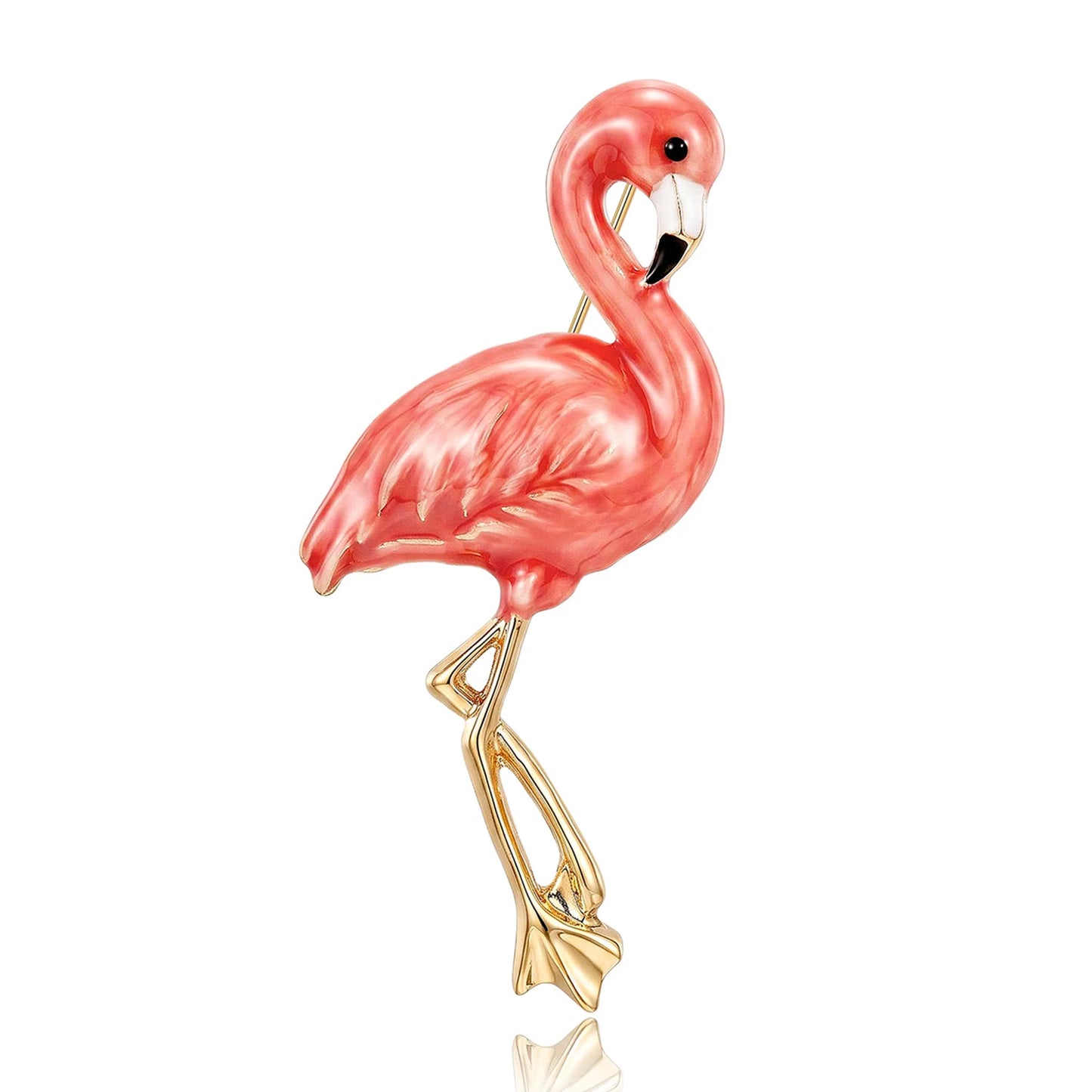 Beaut&Berry Luxury Enamel Flamingo Brooches for Women Unisex Birds Animal Pins Casual Party Jewelry Accessories Gifts Decoration