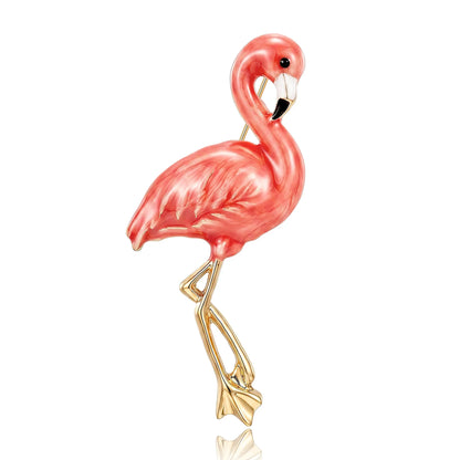 Beaut&Berry Luxury Enamel Flamingo Brooches for Women Unisex Birds Animal Pins Casual Party Jewelry Accessories Gifts Decoration