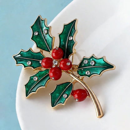 Wuli&baby December Birthday Flower Brooches Enamel Holly Winter Plants Party Casual Brooch Pins Gifts