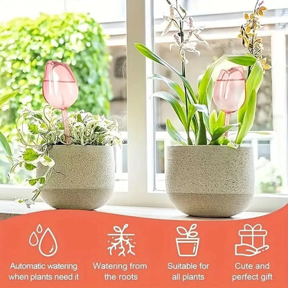 Pink tulip plant watering balls, suitable for indoor and outdoor plants, automatic plant drippers, and automatic watering