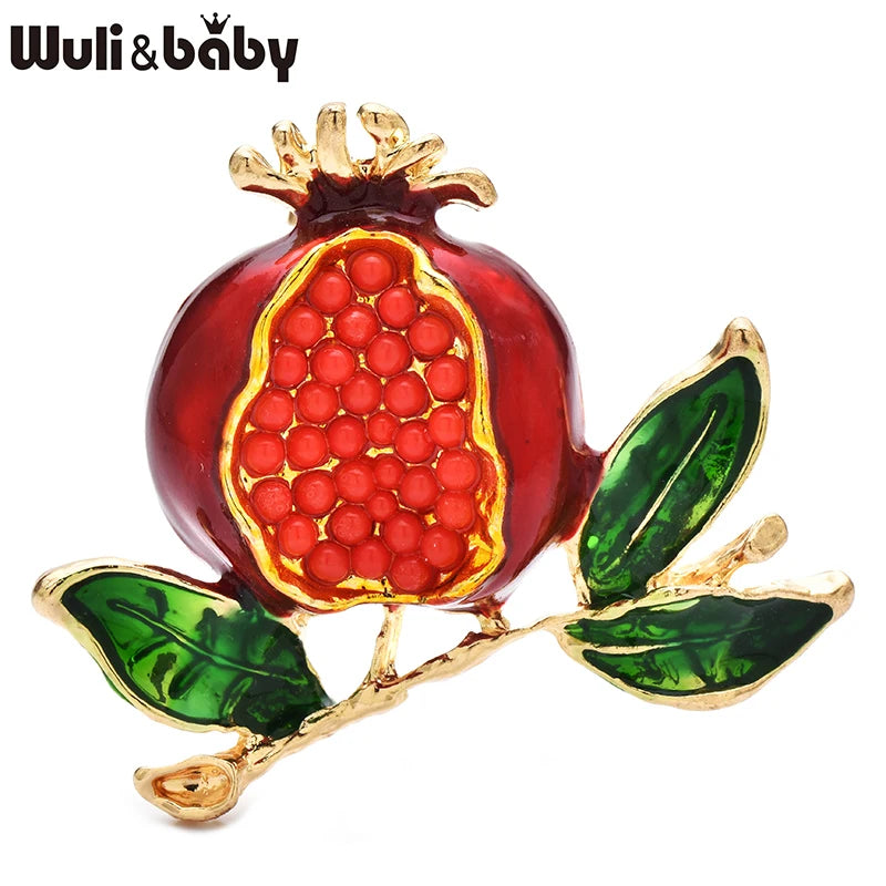 Wuli&baby Beautiful Pomegranate Brooches For Women Unisex Rhinestone Enamel Fruits Flower Party Office Brooch Pins Gifts