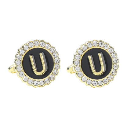 New Round Rhinestone Cufflinks for Men 26 English Letter Cuff Links Button French Business Accessories Gifts