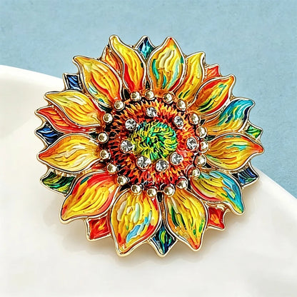 Wuli&baby Famous Painting Sunflower Brooches Pins For Women Unisex Enamel Beautiful Flower Brooch Pin Fashion Jewelry Gifts
