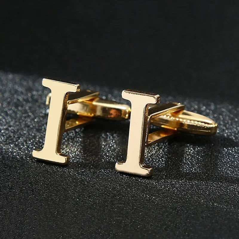 High Quality Gold Color English Letters A-Z Cufflinks for Men Luxury Jewelry Shirt Cuff Links French Business Accessories