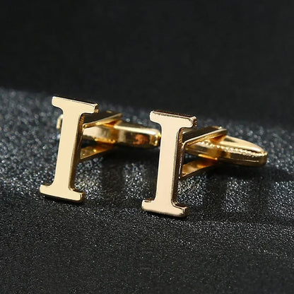 High Quality Gold Color English Letters A-Z Cufflinks for Men Luxury Jewelry Shirt Cuff Links French Business Accessories