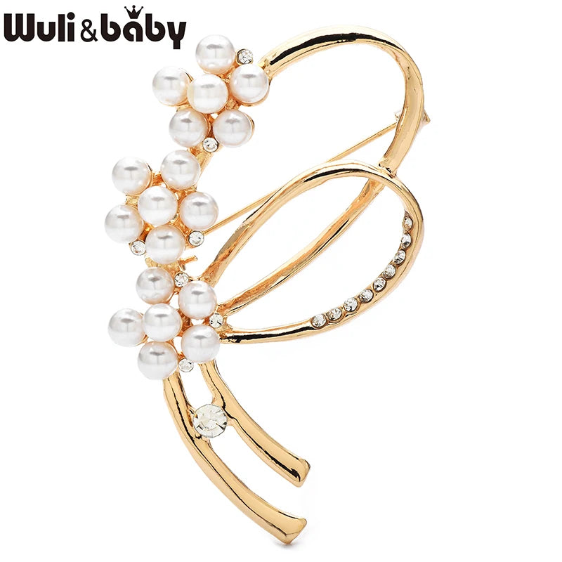 Wuli&baby Pearl Geometric Flower Brooch Pins For Women Unisex 2-color Elegant Flowers Clothes Party Office Brooches Gifts