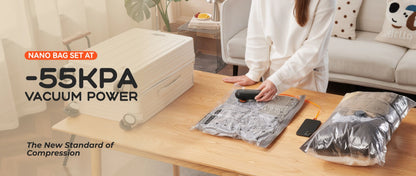 FLEXTAIL X VOLLYC NANO BAG SET AT - Vacuum Compression Bags with -55kPa Suction, Space Saver Bags for Home Clothes Storage
