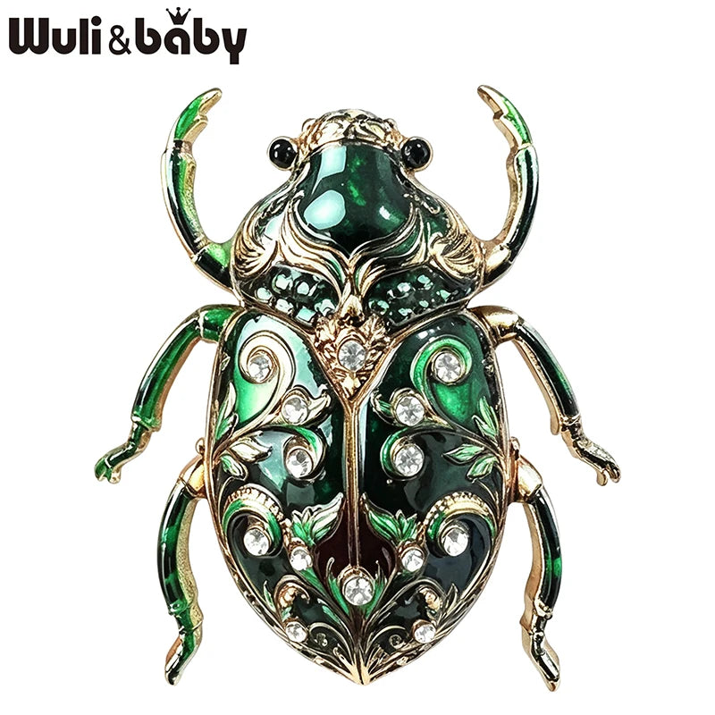 Wuli&baby Lovely Beetle Brooches For Women Men 4-color Rhinestone Blue-and-white Porcelain Insects Party Casual Brooch Pins Gift