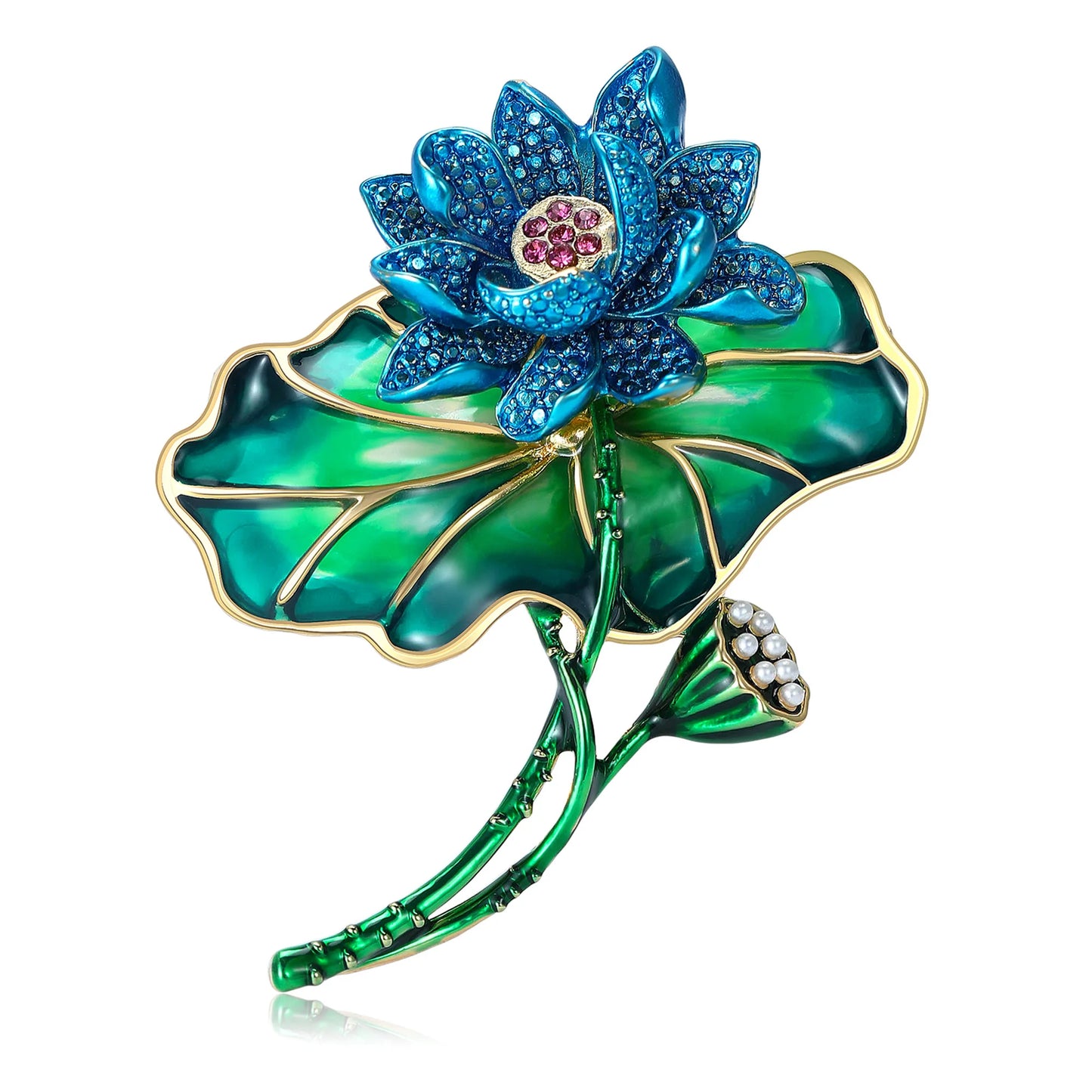 Beaut&Berry Luxury Enamel Lotus Flower Brooches for Women Unisex Plant Pins Casual Party Jewelry Accessories Gifts Decoration