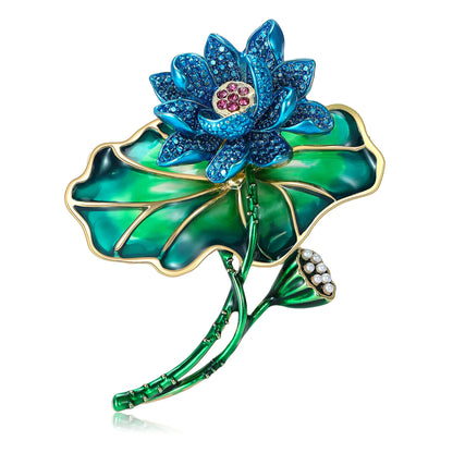 Beaut&Berry Luxury Enamel Lotus Flower Brooches for Women Unisex Plant Pins Casual Party Jewelry Accessories Gifts Decoration