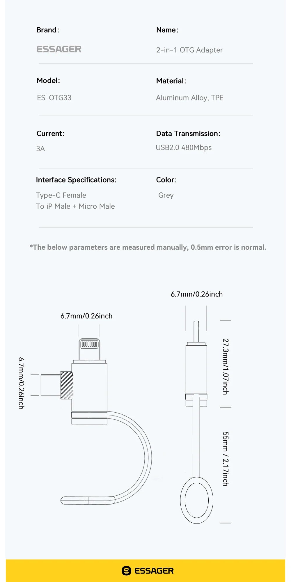 Essager 2 IN 1 Lighting/Micro Adapter Fast Charging USB Type C Female Connector For iPhone 17 16 15 14 13 12 11 IPad Converter