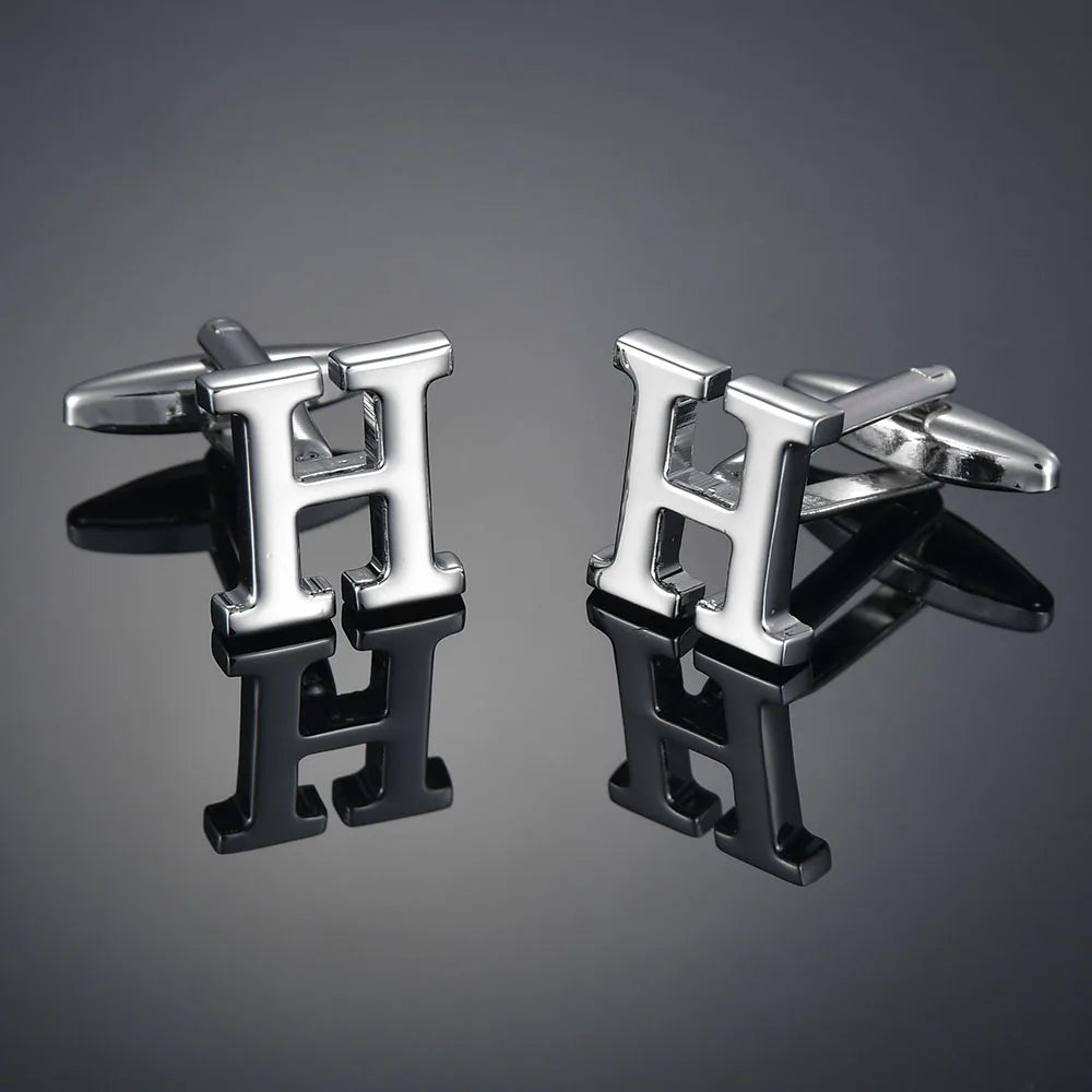 Simple Silver Color 26 Letter Cufflinks for men A to Z Alphabet Initial Cuff Links Business Suit Shirt Button Wedding Jewelry