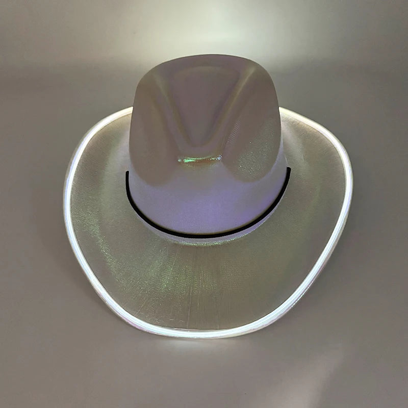 LED Glowing Cowgirl boy Hat Neon Luminous Bride Hat For Holiday Light Up Supplies Fluorescent Party Props Bachelorette Party Hat