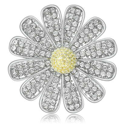 Beaut&Berry Luxury Rhinestone Chrysanthemum Brooches for Women Unisex Plant Pins Casual Party Jewelry Accessories Gifts