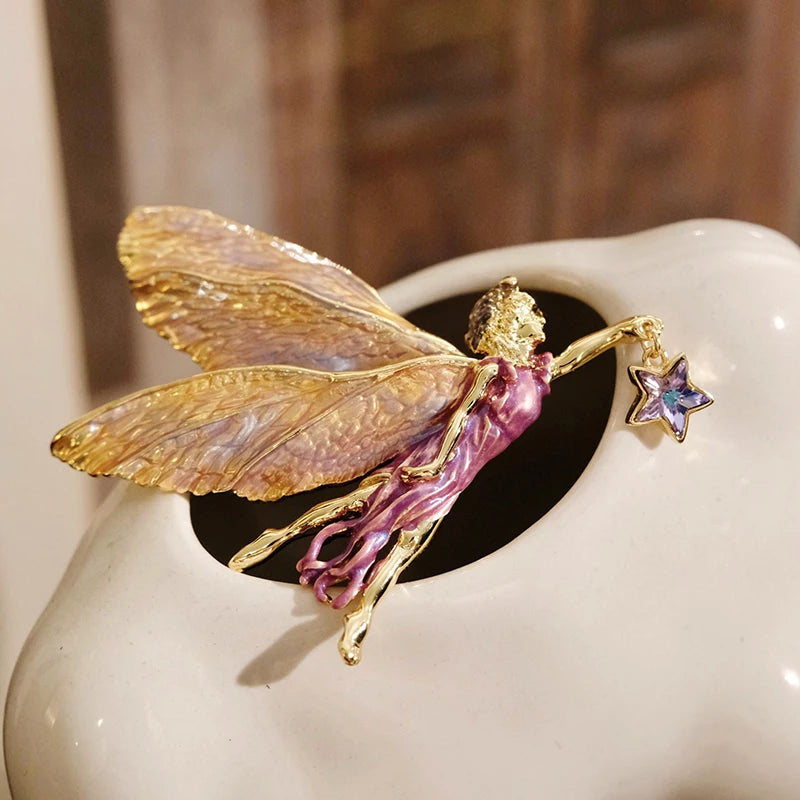 Baroque Luxury Beautiful Star Butterfly Genie Angel Design Men Women Brooch Pin，Jewelry Accessories, Wedding HolidayParty Favors