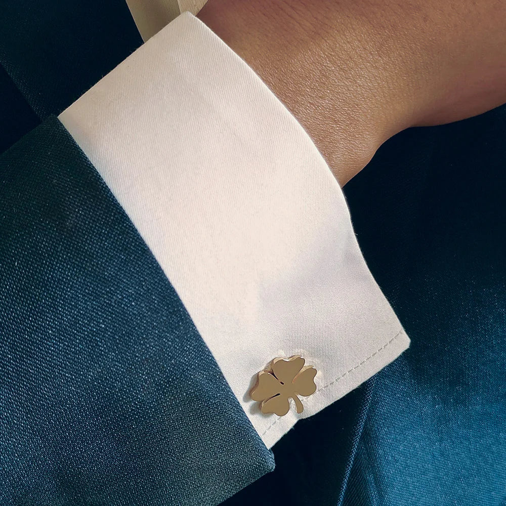 Stainless Steel Four-leaf Clover Cufflinks for Men Cuffs Buttons Lucky French Shirt Cuff Links New Men's Suit Accessories Gifts