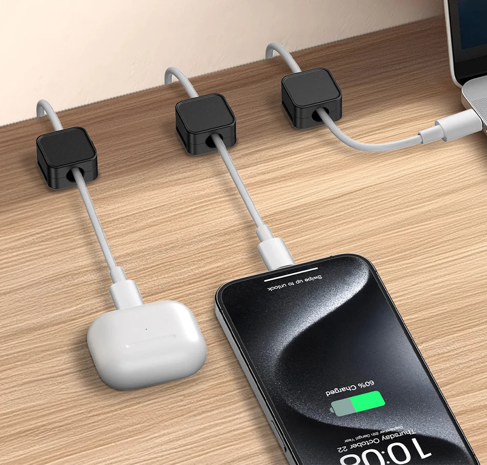 Rocoren Magnetic Cable Organizer Smooth Adjustable Cord Holder Magnet Desktop Cable Management Wire Protector Cable Clips Set