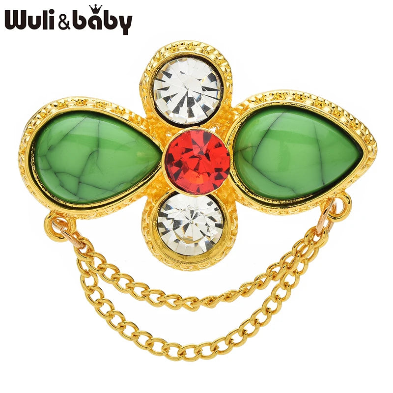 Wuli&baby Retro Chain Flower Brooches For Women Unisex 2-color Geometric Party Office Clothes Brooch Pins Gifts