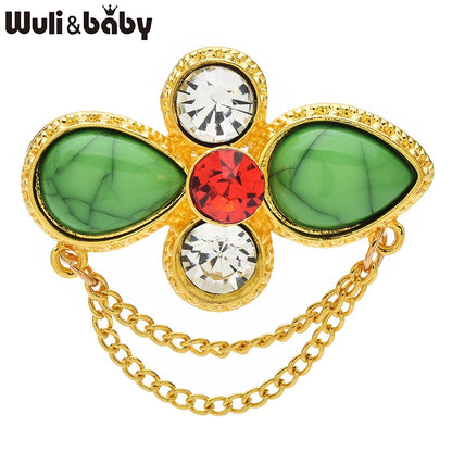 Wuli&baby Retro Chain Flower Brooches For Women Unisex 2-color Geometric Party Office Clothes Brooch Pins Gifts
