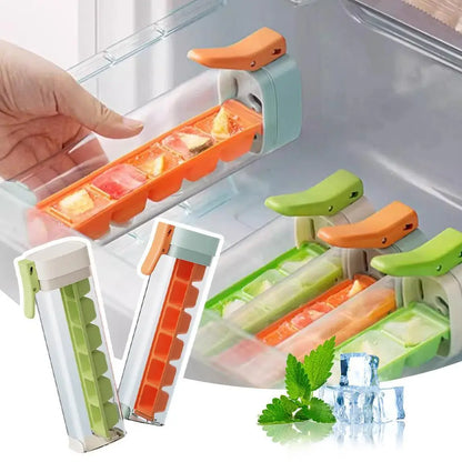 Creative One-Handed Ice Cube Mold Household Ice Making Artifact with 6 Compartments Ice Storage Box for Refrigerator