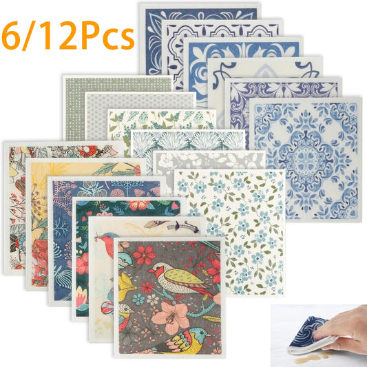 6/12Pcs Dishcloths Kitchen Cleaning Cloth Reusable Swedish Dish Towels Bathroom Highly Absorbent Washable Dish Rags Soft
