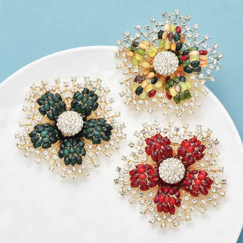 Wuli&baby Big Beautiful Flower Brooches 3-color Charming Shining Plants Brooch For Women's Clothes Party Pins Gifts