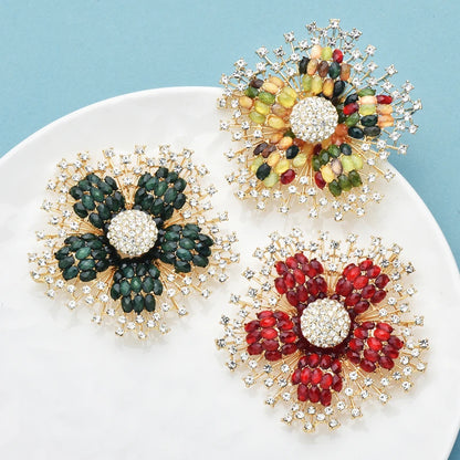 Wuli&baby Big Beautiful Flower Brooches 3-color Charming Shining Plants Brooch For Women's Clothes Party Pins Gifts