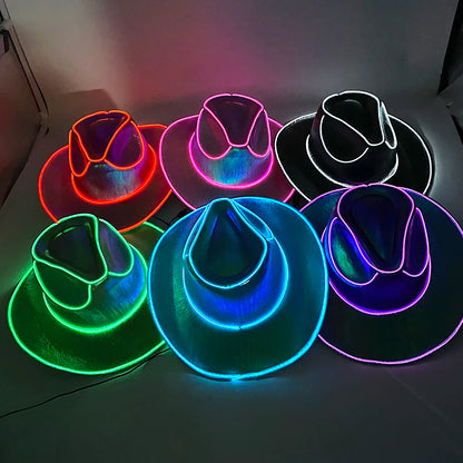 LED Glowing Cowgirl boy Hat Neon Luminous Bride Hat For Holiday Light Up Supplies Fluorescent Party Props Bachelorette Party Hat