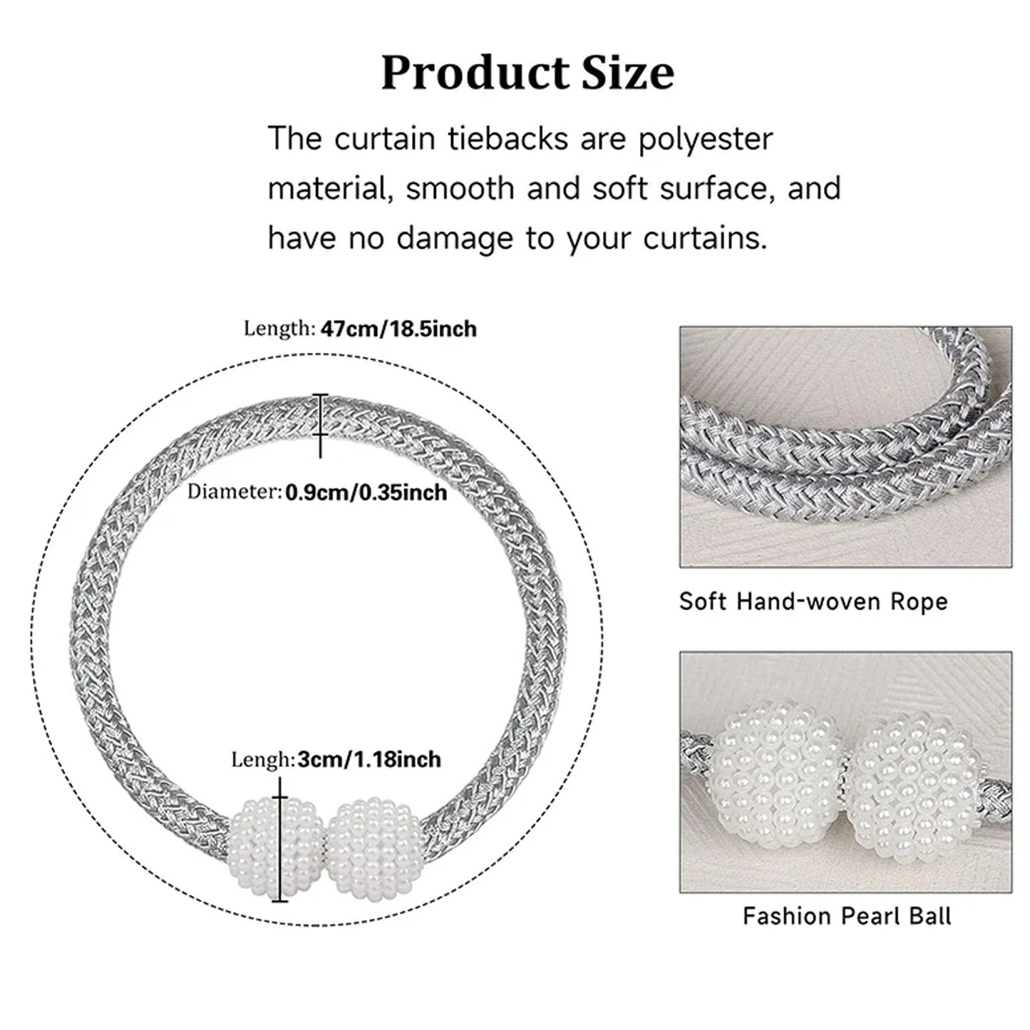 1/2PCS Curtain Buckle Curtain Strap Pearl Buckle Design Curtain Tie Rope Curtain Tiebacks with Strong Magnet Decor Accessories