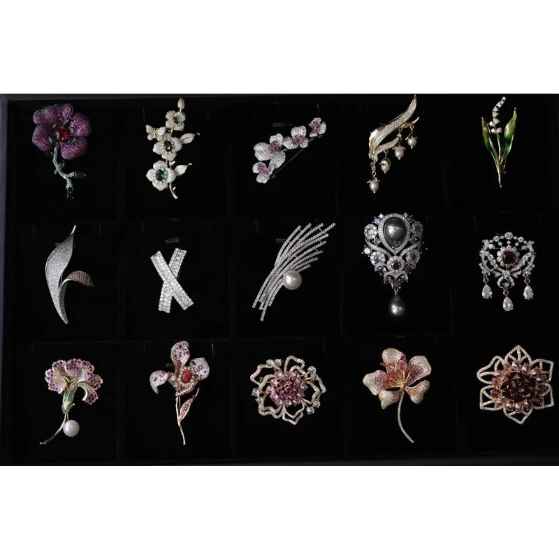 Elegant Luxury Zirconia Brooch Pin Jacket Accessory Hibiscus Flower High End Chest Flower Pin Chinese Traditional Jewelry